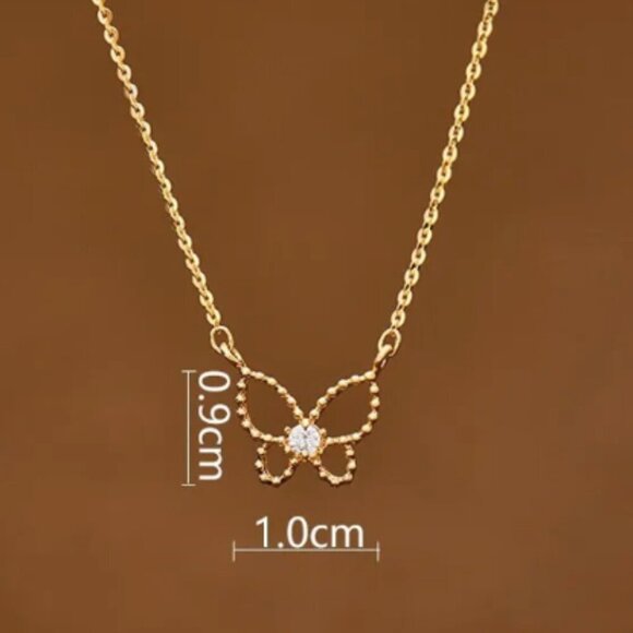 925 Sterling Silver Butterfly Pendant Necklace Gold 14K - Picture 6 of 9